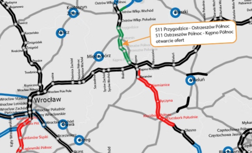 Mapa S11 Ostrzeszów - Kępno